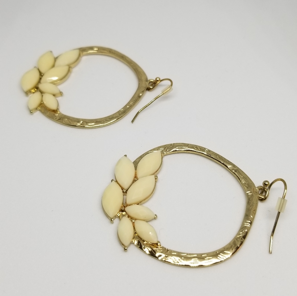 Gold & Cream Textured Hoop Earrings - Picture 3 of 8
